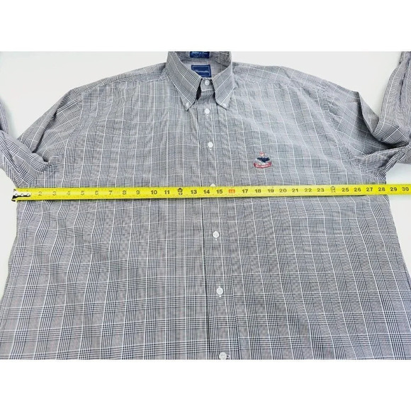 Faconnable 2XL Men's Black White Red Trim Check Embroidered Chest Logo L/S Shirt - Picture 3 of 10